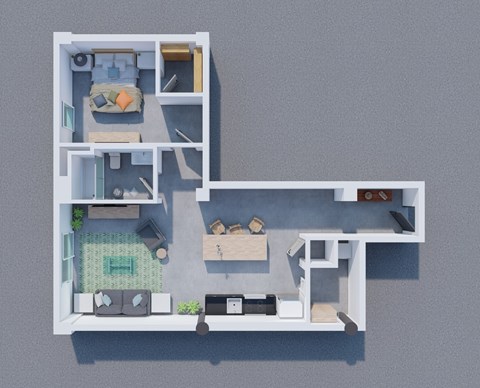 Floor plan for 1 bed, 1 bath, 810 sqft